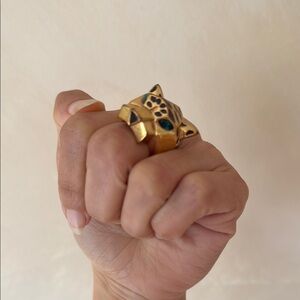 Gold and Green Animal Head Ring Jewelry